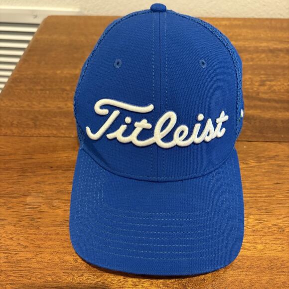 Titleist Hat Cap Snap Back Blue Mesh Trucker Embroidered Golf Mens Side Patch - Picture 1 of 8